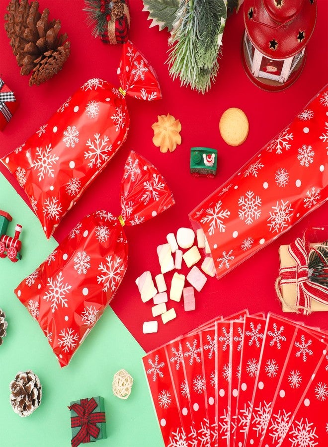 peony man 120 PCS Snowflake Treat Bags Red Christmas Cellophane Bag with Twist Ties White Snowflake Theme Candy Bags 5 x 10.6 Inch Xmas Plastic Goodie Bag for Winter Christmas Holiday Party Supplies - Image 4